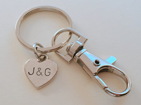 Custom Engraved Small Heart Tag Keychain with Clasp; Couples Keychain, Anniversary Gift