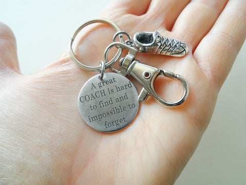 Cross Country Charm Keychain with Running Shoe Charm, Custom Engraved Disc & Swivel Clasp