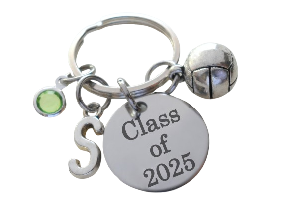 Custom Graduation Class of 2025 Disc Keychain with Volleyball Charm, Personalized Graduate Keychain, Gift for Graduate