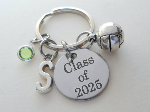 Custom Graduation Class of 2025 Disc Keychain with Volleyball Charm, Personalized Graduate Keychain, Gift for Graduate