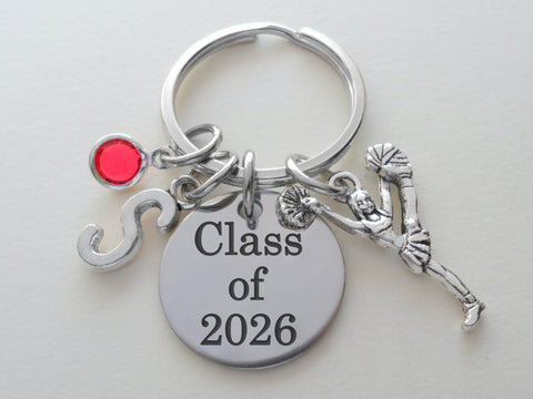 Cheerleader Charm Keychain with a Custom Engraved Disc, Cheerleading Encouragement Gift