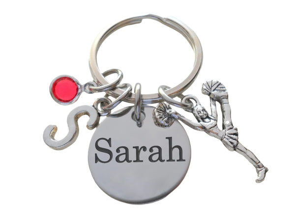 Cheerleader Charm Keychain with a Custom Engraved Disc, Cheerleading Encouragement Gift