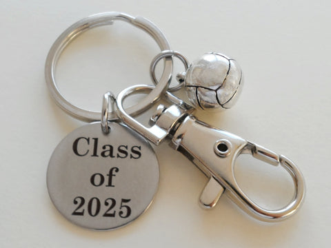 Custom Graduation Class of 2025 Disc Keychain with Volleyball Charm & Clasp, Personalized Graduate Keychain Gift