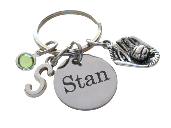 Baseball Mitt Charm Keychain with Custom Engraved Disc, Personalized Name For Softball / Baseball Player Keychain