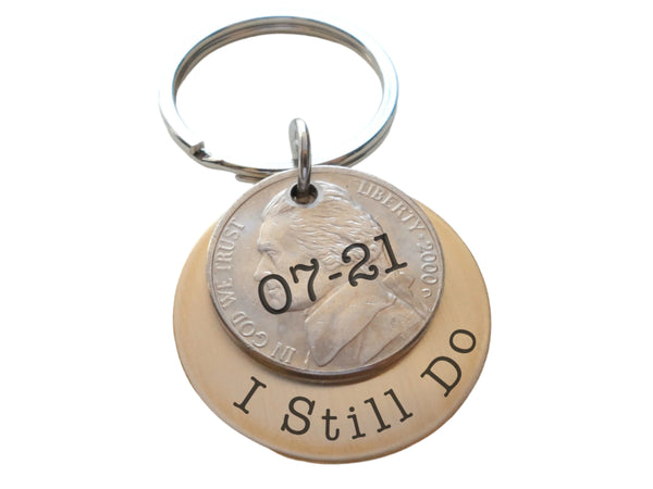 Custom Engraved Brass Disc Keychain with Nickel, 21 Year Anniversary Gift Keychain, Personalized Engraved Keychain