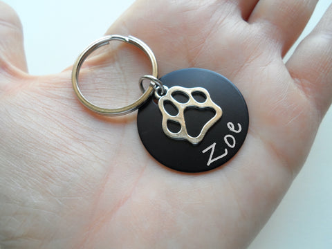 Custom Engraved Anodized Aluminum Disc & Paw Charm Keychain, Pet Loss Gift, Dog Memorial Keychain