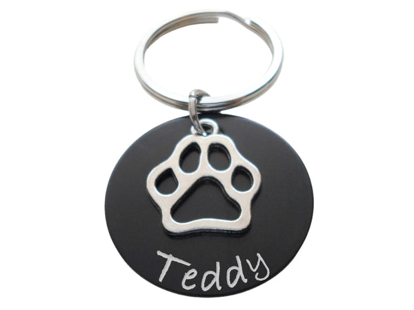 Custom Engraved Anodized Aluminum Disc & Paw Charm Keychain, Pet Loss Gift, Dog Memorial Keychain