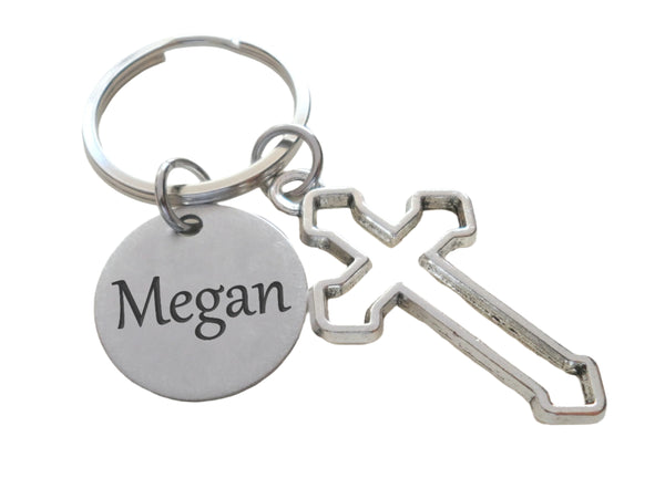 Custom Cross Charm Keychain with Personalized Engraved Disc