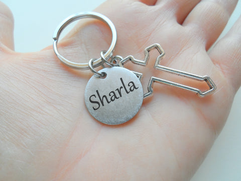 Custom Cross Charm Keychain with Personalized Engraved Disc