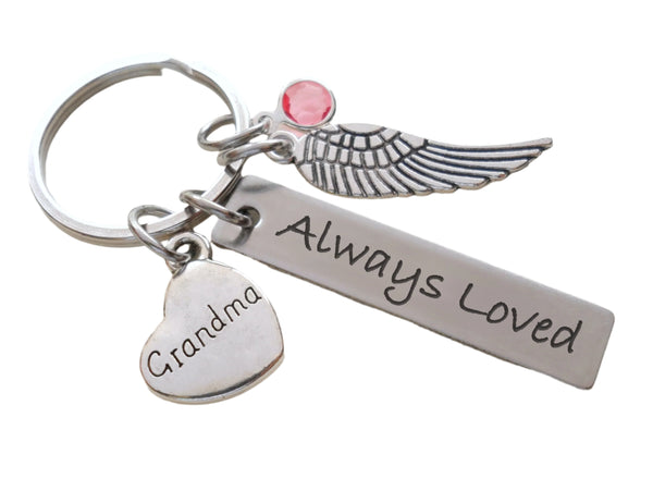 Memorial Keychain with Custom Engraved Tag, Wing Charm and Family Relation Charm