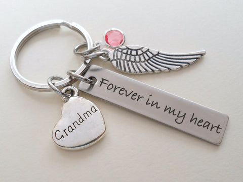 Memorial Keychain with Custom Engraved Tag, Wing Charm and Family Relation Charm