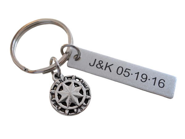 Custom Engraved Steel Tag and Small Compass Keychain - Couples Keychain, Appreciation Gift