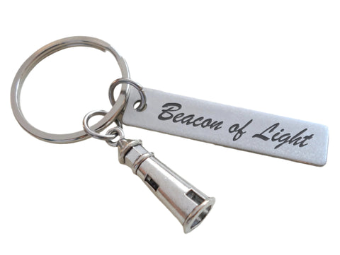 Lighthouse Charm Keychain with Custom Engraved Steel Tag