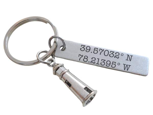 Lighthouse Charm Keychain with Custom Engraved Steel Tag
