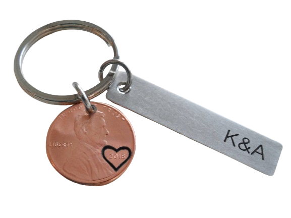 Personalized Penny Keychain with Steel Tag Engraved, Anniversary Gift, Couples Keychain