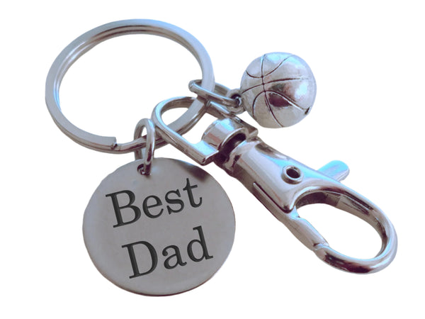 Basketball Dad Keychain with Basketball Charm, Best Dad Engraved Disc & Swivel Clasp; Father's Day Gift