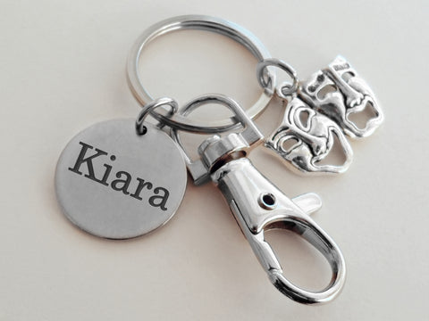 Theatre Masks Keychain with Class of Disc & clasp, Tragedy & Comedy Charm, Drama Keychain, 2026 Graduation Gift Keychain, Theater Actors Keychain, Theatre Face