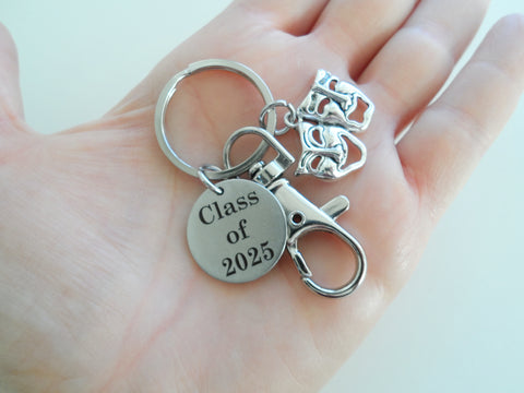 Theatre Masks Keychain with Custom Engraved Disc & clasp, Tragedy & Comedy Charm, Drama Keychain, 2026 Graduation Gift Keychain, Theater Actors Keychain, Theatre Face