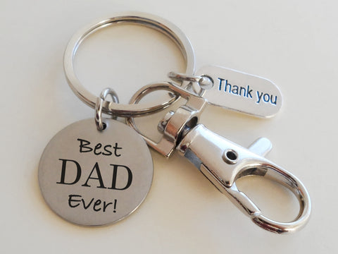 Best Dad Ever Engraved Disc Keychain with Thank You Charm & Clasp - Gift for Dad