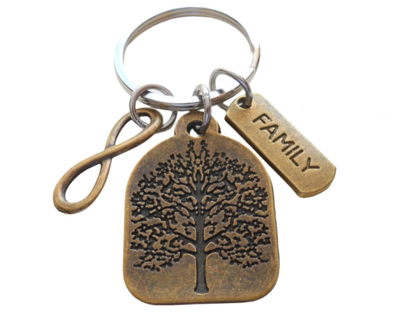 Family Reunion Gift Keychain with Bronze Tree Tag Charm, Family Tag & Infinity Charm