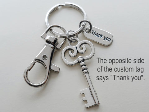 Employee Appreciation Gifts • Customized "Thank You" Tag, Silver Key & Clasp Keychain by JewelryEveryday with "You are a key part of our team!" Card