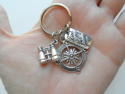Compass Keychain with Binoculars & Find Joy in the Journey Charm, Camping Keychain