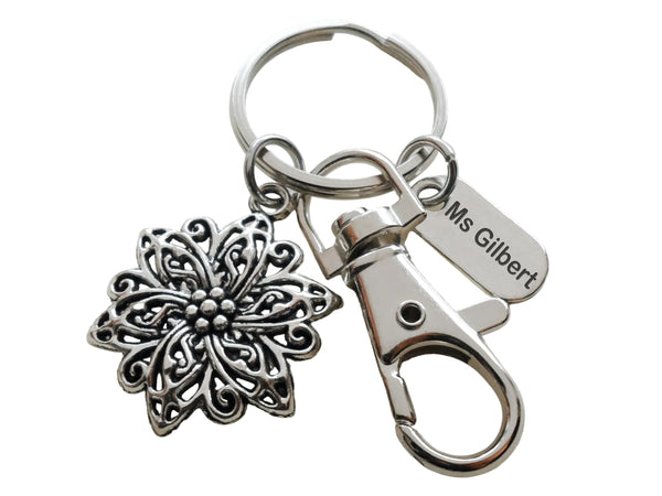 Teacher Appreciation Gifts • Customized "Thank You" Tag & Flower Charm Keychain with Clasp by JewelryEveryday with "Thanks for helping our school bloom!" Card