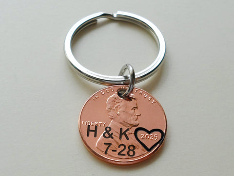 Custom Engraved Penny Keychain, Personalized Lucky Penny Keychain, Anniversary Penny Key Chain