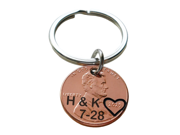 Custom Engraved Penny Keychain, Personalized Lucky Penny Keychain, Anniversary Penny Key Chain