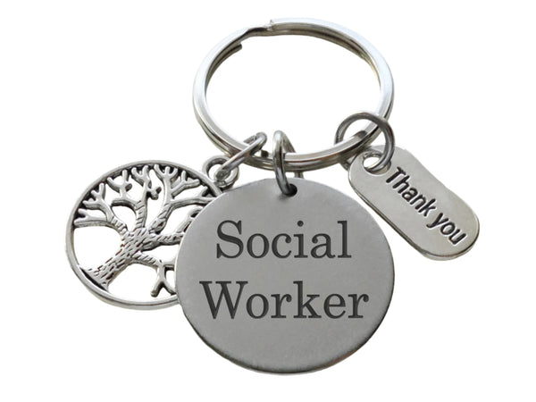 Employee Appreciation Gifts • "Thank You" Tag, Tree & Social Worker Disc Keychain by JewelryEveryday
