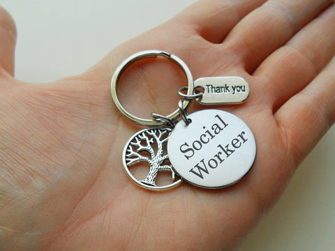 Employee Appreciation Gifts • "Thank You" Tag, Tree & Social Worker Disc Keychain by JewelryEveryday