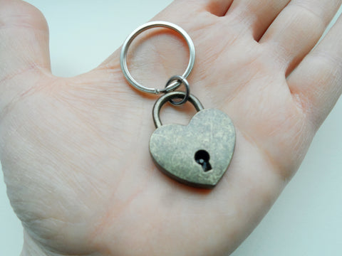 Custom Engraved Bronze Smaller Lock Keychain and Heart Key Charm Keychain with Engraved Tag