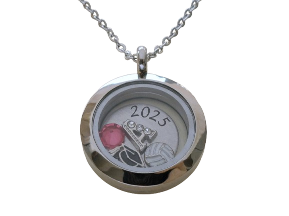 Personalized Graduation Floating Charm Locket Necklace with 2025 Disc, Graduate Cap, Letter and Birthstone Charm - by Jewelry Everyday