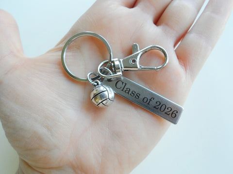 Custom Engraved Tag & Volleyball Charm Keychain with Clasp, For Graduate, Team Player or Coach