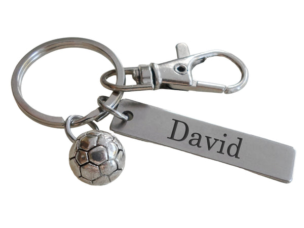 Soccer Ball Charm Keychain and Custom Engraved Tag & Clasp - Soccer Player or Coach Key Chain