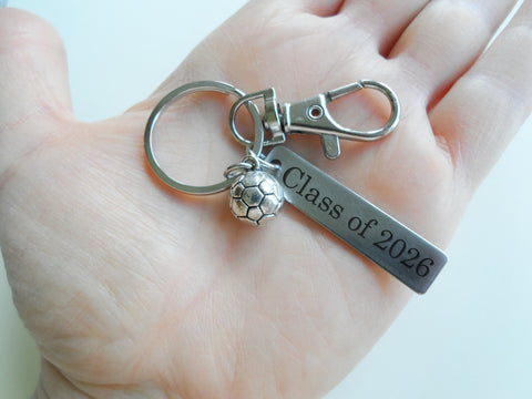 Soccer Ball Charm Keychain and Custom Engraved Tag & Clasp - Soccer Player or Coach Key Chain