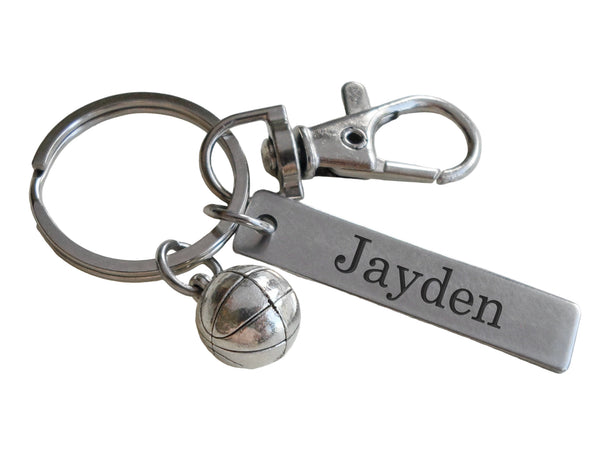 Basketball Charm Keychain with Custom Engraved Steel Tag & Clasp, For Graduate, School Team Player or Coach Gift