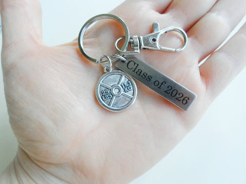 Weight Charm Keychain with Custom Engraved Tag & Clasp, Fitness & Exercise Encouragement Keychain