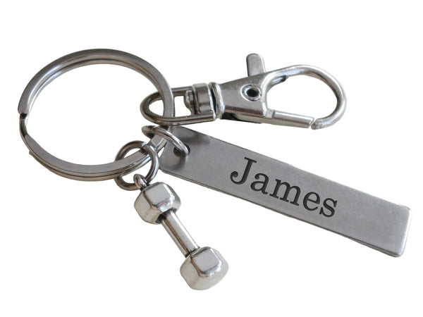 Hand Weight Charm Keychain with Custom Engraved Tag & Clasp, Fitness & Exercise Encouragement Keychain