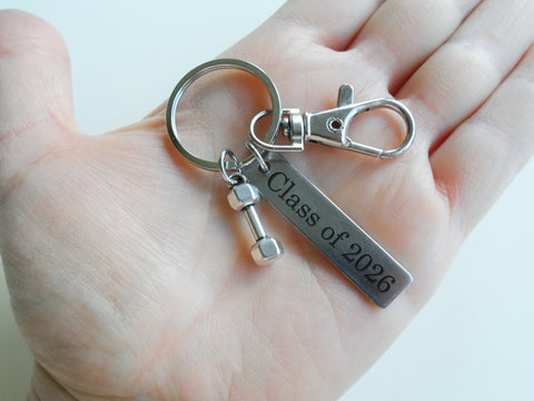 Hand Weight Charm Keychain with Custom Engraved Tag & Clasp, Fitness & Exercise Encouragement Keychain