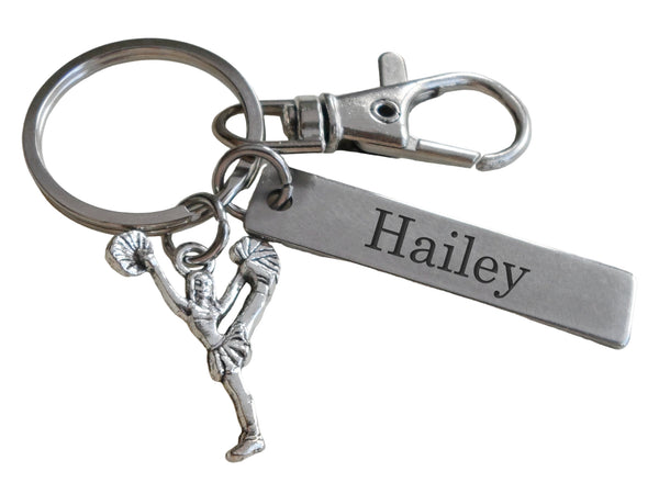 Cheerleader Charm Keychain with Custom Engraved Tag & Clasp, For Cheerleading Student or Coach