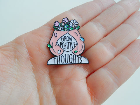 Grow Positive Thoughts Girl & Flowers Pin, Encouragement Gift