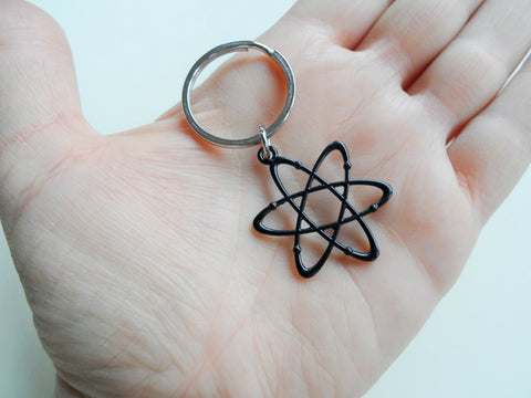 Black Enamel Atom Charm Keychain, Science & Physics Keychain