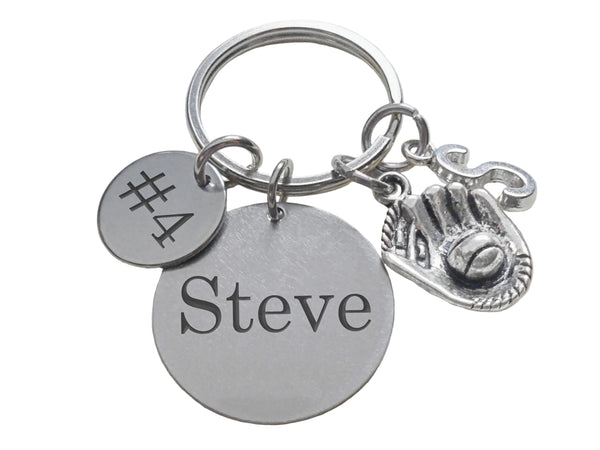 Custom Sport Charm Keychain with Engraved Large Disc & Small Disc Tags and Initial Charm, Graduate Keychain, Player or Coach Key Chain