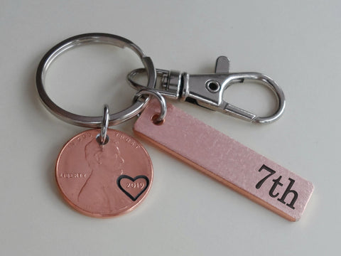 2019 Penny Keychain with Clasp & Copper Tag Custom Engraved, Couples Anniversary Gift (Copy)