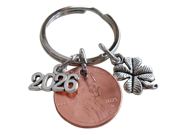 Employee, Volunteer or Teacher Appreciation Keychain with Penny, Clover Charm, and 2026 Charm
