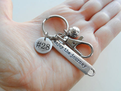Basketball Charm Keychain with Custom Engraved Steel Disc, Enjoy the Journey Charm & Clasp, For Graduate, School Team Player or Coach Gift