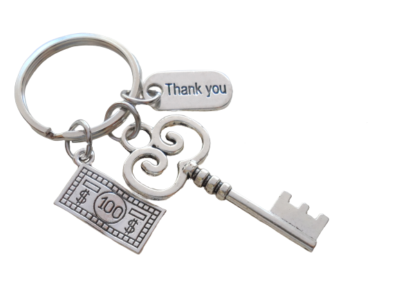Bank Employee Appreciation Gift Keychain; Key Charm, Money Bill Charm Keychain with Thank You Charm; Credit Union Staff Gift, Coworker Gift, Work Team Gift