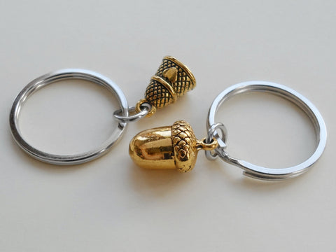 Golden Thimble & Acorn Keychain Set - Peter Pan's Kiss; Couples Keychain Set