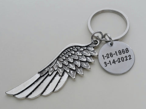 Memorial Keychain with Wing Charm and Custom Engraved Disc